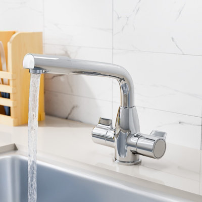 Nes Home Kitchen Sink Mixer Tap Swivel Spout Twin Handles Chrome Monobloc Deck Mounted