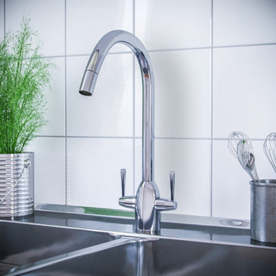 Nes Home Beni Twin Lever Chrome Kitchen Sink Mixer Tap With Swivel Spout from B&Q