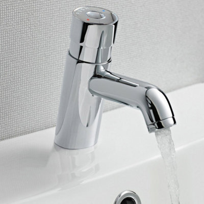 Nes Home Tampa Non Concussive Push Down Self Closing Round Chrome Basin Mono Mixer Tap from B&Q
