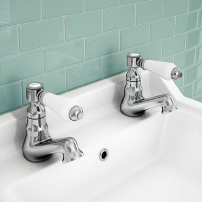 B&Q -  Imperior Traditional Bathroom Hot & Cold Twin Basin Taps