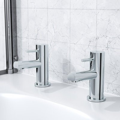 Nes Home Blossom Modern Chrome Pair of Hot and Cold Bath Taps - Silver - New - Image 4