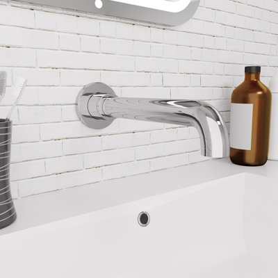 B&Q -  Modern Brass Wall Mounted Chrome Bathroom Basin Spout