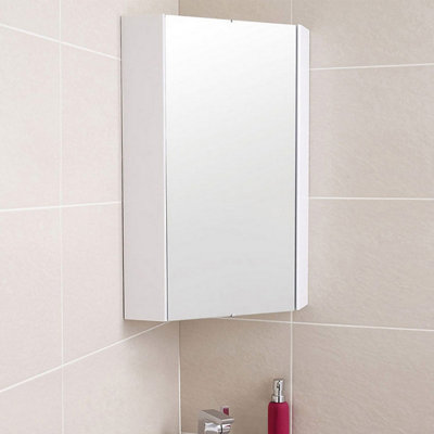Nes Home Tully 320 X 320 X 650mm Corner Mirror Cabinet Gloss White from B&Q