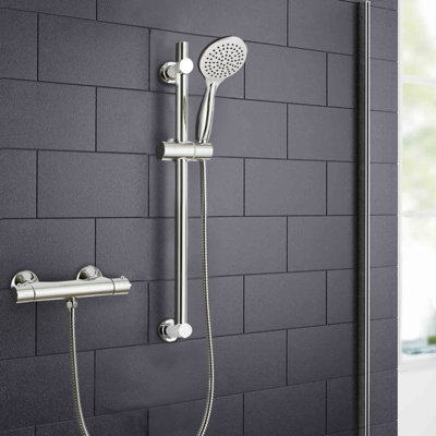 Nes Home Rosa Round Exposed Thermostatic Shower Mixer Slider Rail Kit from B&Q