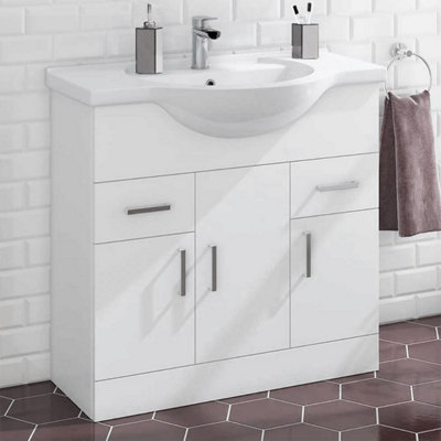 B&Q -  850mm Floorstanding 3 Door Basin Vanity Unit White