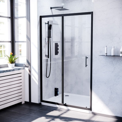B&Q -  Magna 1200mm Sliding Glass Screen Shower Door Matte Black