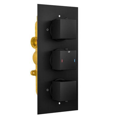 Nes Home Orta Square 3 Dial 2 Outlet Black Matt Concealed Thermostatic Shower Valve - Image 3