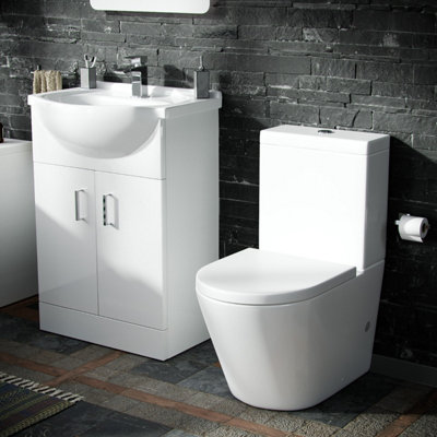 Nes Home Dyon 550mm Floorstanding Basin Vanity Unit White & Rimless Close Coupled Toilet from B&Q