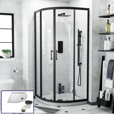 Nes Home Saturn Black Framed Quadrant 800mm Corner Shower Enclosure & Tray from B&Q