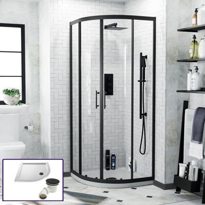 Nes Home Saturn Black Framed Quadrant 1850 X 900 Corner Shower Enclosure & Tray from B&Q