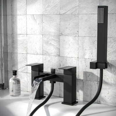Cascade Waterfall Bath Shower Mixer Tap & Handset Matte Black from B&Q