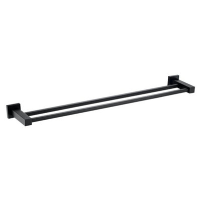 - Matte Black Square Double Towel Bar Rail Holder