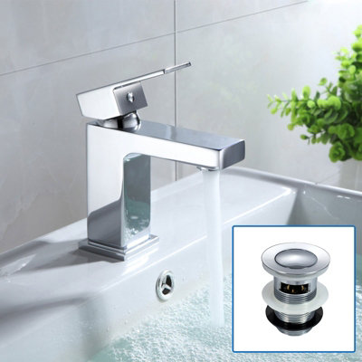 Nes Home Cube Square Basin Mono Mixer Tap & Waste Chrome
