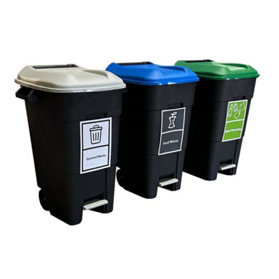 Kingfisher Direct Simpler Recycling StationX3 Wheelie Bins With A4 Stickers-120 Litres from B&Q