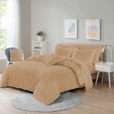 Homes & Linen Easy Care Poly-Cotton Plain Dyed Duvet Cover Set