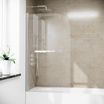 Nes Home Frameless 800mm Bath Shower Screen With Glass Swing Door And Towel Bar from B&Q