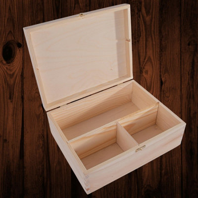 Woodeedoo Wooden Gift Box With 3 Compartments And Hinged Lid For Whisky Accessories Or Crafts Storage Box 30 X 23.5 X 10.5 Cm from B&Q