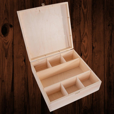 Woodeedoo Wooden Box With 7 Compartments And Clasp For Whisky Bottle And Glasses Or Accessories Decorative Box 32 X 32 X 11 Cm from B&Q