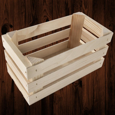 Woodeedoo Small Rectangular Wooden Display Presentation Crate Unfinished Wood Gift Hamper Storage Box 23.5X12x12cm
