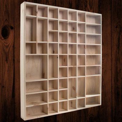 Woodeedoo Large Wooden Display Shelf With 51 Compartments Unfinished Pine Wall Cabinet For Crafts Or Decoration 52 X 46 X 5 Cm from B&Q