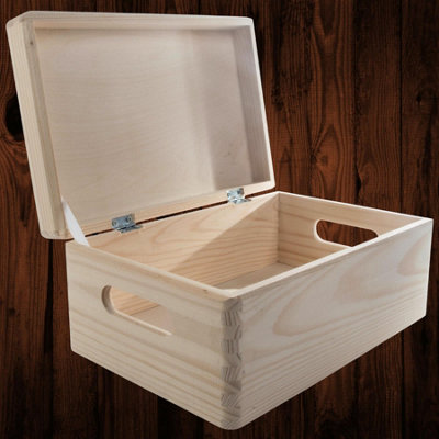 Woodeedoo Rectangular Wooden Storage Box With Lid And Cut Out Handles Unfinished Pine Craft Organiser Decorative Chest 30X20X14 Cm from B&Q
