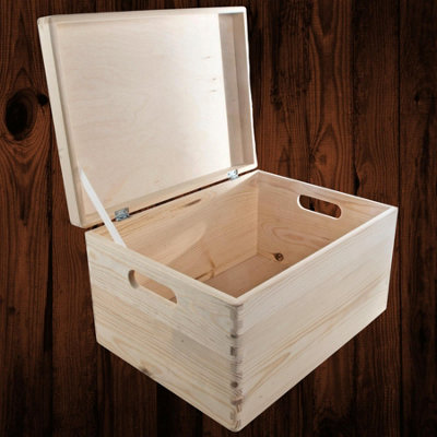 Woodeedoo Large Deep Wooden Storage Box With Hinged Lid And Handles Unfinished Pine Chest Craft Home Organisation 40 X 30 X 23 Cm from B&Q