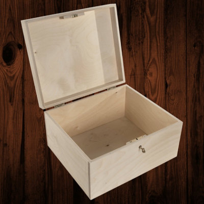Woodeedoo Wooden Storage Chest With Key Lock And Hinged Lid For Secure Keepsakes Craft Use Or Home Organisation 29 X 25 X 15 Cm from B&Q