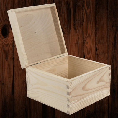 Woodeedoo Square Wooden Storage Box With Hinged Lid Pine Cube Keepsake Memory Gift Chest For Crafts Jewellery 16 X 16 X 10.5 Cm from B&Q