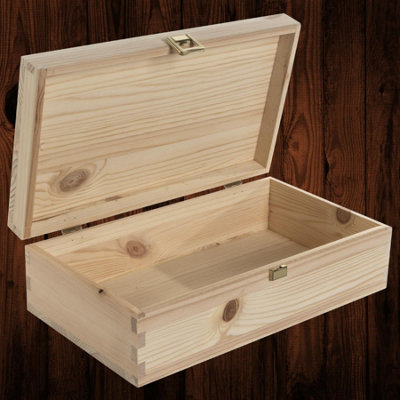 Woodeedoo Medium Rectangular Pinewood Box With Gold Clasp For Keepsakes Crafts Gifts Or Home Storage Plain Finish 28 X 16 X 8.5 Cm from B&Q