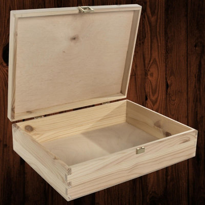 Woodeedoo Large Rectangular Pinewood Storage Box With Gold Clasp For Diy Crafts Gifts Keepsakes Organisation 29 X 22.5 X 8.5 Cm from B&Q