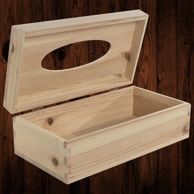 Woodeedoo Rectangular Wooden Tissue Box Cube Dispenser With Hinged Lid Table Decor Bathroom Bedroom Office Refill Tissues Cover Container from B&Q