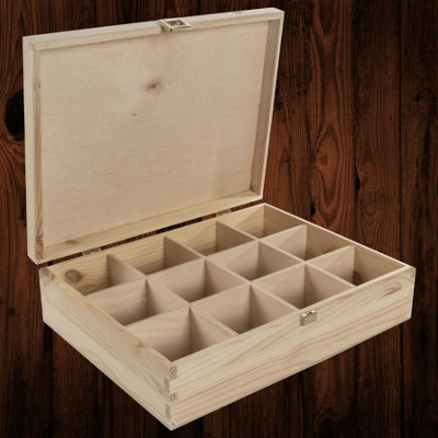 Woodeedoo Large Rectangular Pine Box 12 Compartments Gold Clasp For Tea Bags Crafts Gifts Memories Keepsakes 29 X 22.5 X 8.5 Cm from B&Q