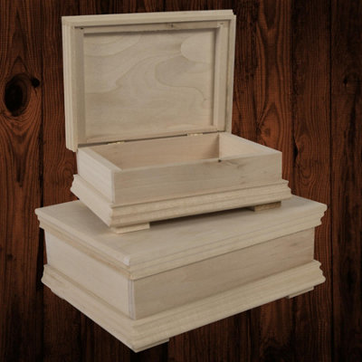 Woodeedoo Set Of 2 Decorative Unfinished Wooden Trinket Boxes With Hinged Lids Vintage Style Keepsake Case from B&Q