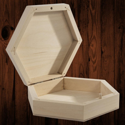 Woodeedoo Small Hexagonal Wooden Box With Hinged Lid For Crafts Jewellery Storage And Decoration Unfinished Holder 15.5X13.5X4Cm from B&Q