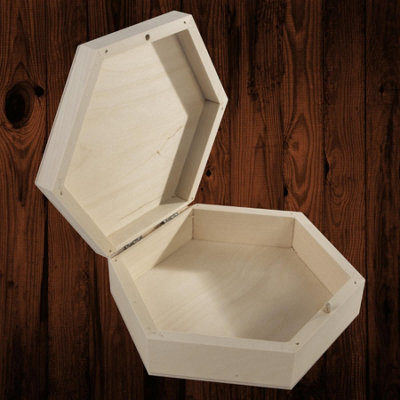 B&Q -  Medium Hexagonal Wooden Keepsake Box With Bolt Closure For Trinkets Jewellery Gifts Memorabilia 19X16.5X5Cm