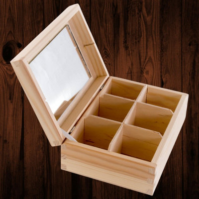 Woodeedoo Wooden Jewellery Organiser Box With Mirror And 6 Compartments Holder For Makeup Trinkets Gifts Keepsakes 22X16.5X8Cm from B&Q