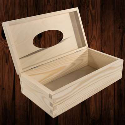 Woodeedoo Rectangular Wooden Tissue Box Holder Unfinished Pine Dispenser With Hinged Lid And Elliptical Cut-Out 25.5X13.5X8.5 Cm from B&Q