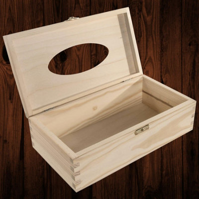 Woodeedoo Rectangular Wooden Tissue Box Holder Decorative Pine Dispenser With Hinged Lid & Clasp Refill-Style Container 25.5X13.5X8.5 Cm from B&Q