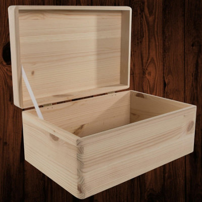 Woodeedoo Medium Pinewood Storage Box With Solid Wood Lid For Craft Trinkets Memories Home Organisation Gifts 29.5X19.5X13Cm from B&Q