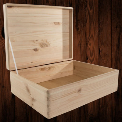 Shallow Wooden Storage Box with Lid Keepsake Toy Chest Decorative DIY Trunk - Image 4