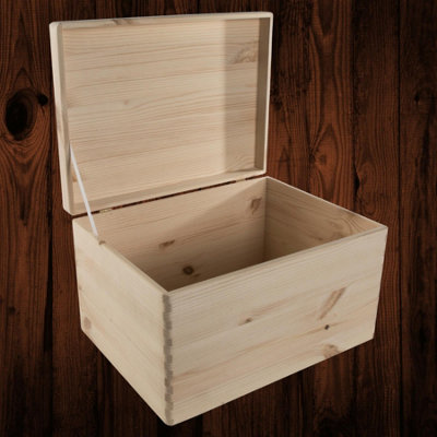 Woodeedoo Large Deep Wooden Storage Box With Solid Pine Hinged Lid For Home Office Keepsakes Craft Organisation 39.5X29.5X23Cm from B&Q