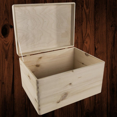 Large Wooden Storage Box with Lid Keepsake Toy Chest Decorative DIY Trunk - Image 3