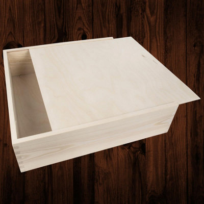 Woodeedoo Large Square Wooden Scrapbook Box For 12X12 Vinyl Covers Or Prints With Sliding Lid Unfinished Pine 35.5 X 35.5 X 9.5 Cm