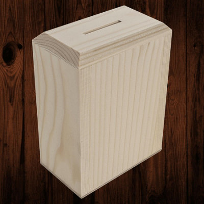 Woodeedoo Small Rectangular Wooden Money Box With Coin Slot And Screw Base Pine Piggy Bank For Coins Cash Tips Saving 10X6X13Cm from B&Q