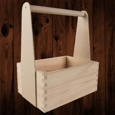 Woodeedoo Medium Wooden Trug Caddy With Handle For Tools Crafts Carrier Gardening Storage Kitchen Garage Use 25 X 17 X 30 Cm from B&Q