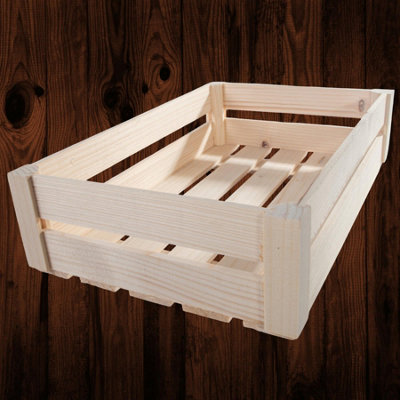 Woodeedoo Shallow Wooden Crate Storage Box Decorative Slatted Unfinished Pine Display Hamper Tray Paint Stain 32X21X8.5Cm from B&Q