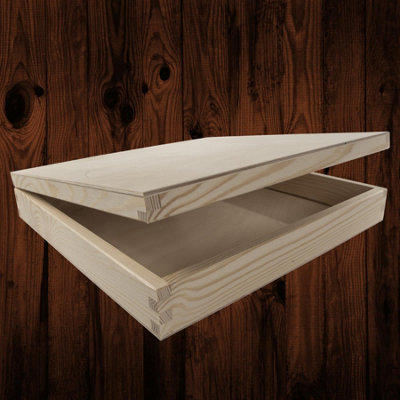 B&Q -  Square Shallow Wooden Storage Box With Hinged Lid For Napkins Scrapbooks Crafts Gift Flat Keepsakes 28 X 28 X 5 Cm - Image 3