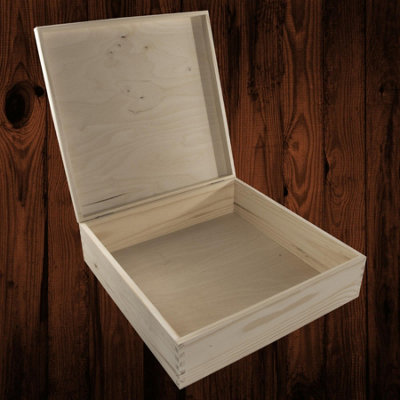 Woodeedoo Large Square Wooden Storage Box With Hinged Lid For Crafts Scrapbooking Keepsakes Memories Gifts 36 X 36 X 10.5 Cm from B&Q