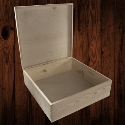 B&Q -  Extra Large Square Wooden Storage Box With Hinged Lid For Craft Projects Memory Scrapbooking Gifts 40 X 40 X 13.5 Cm - Image 3