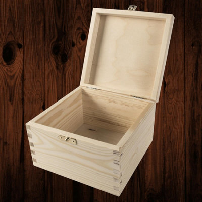 Woodeedoo Square Wooden Storage Box With Hinged Lid And Clasp Pine Gift Chest Crafts Keepsakes Jewellery Memory 16 X 16 X 10.5 Cm from B&Q